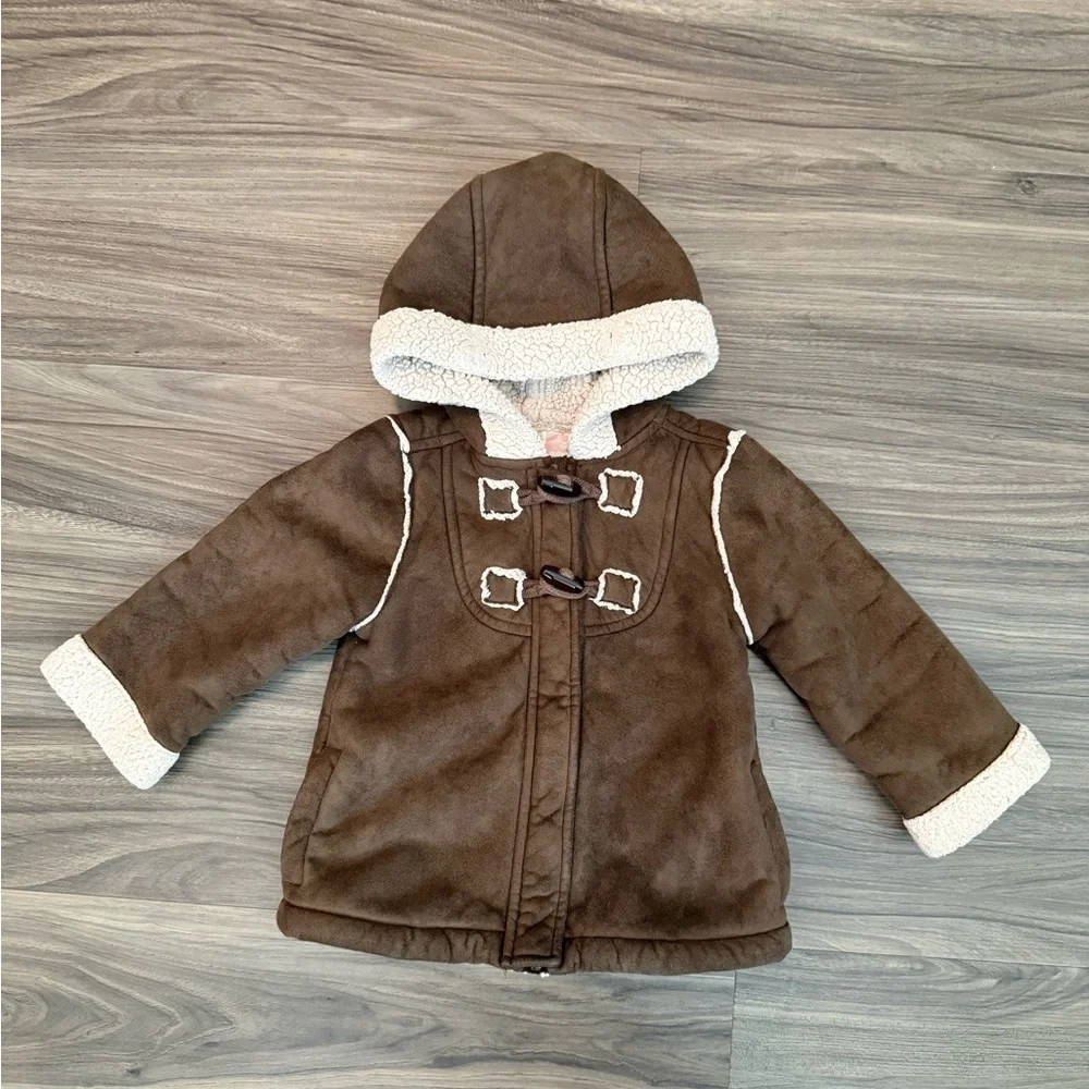 Old Navy Baby Girl Y2K  Brown Coat with Cream Sherpa Lining size 18-24M